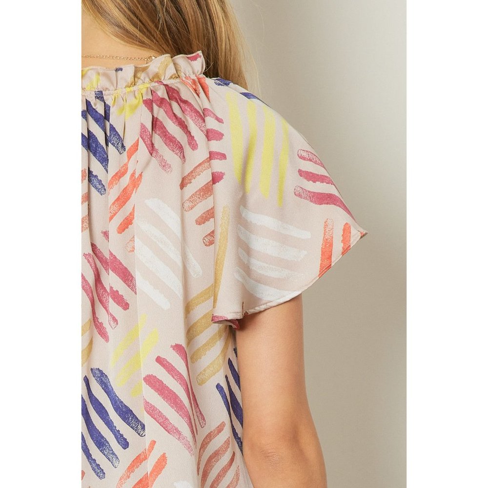 Entro V-Neck Flutter Sleeve Blouse, Latte - Picture 7 of 7